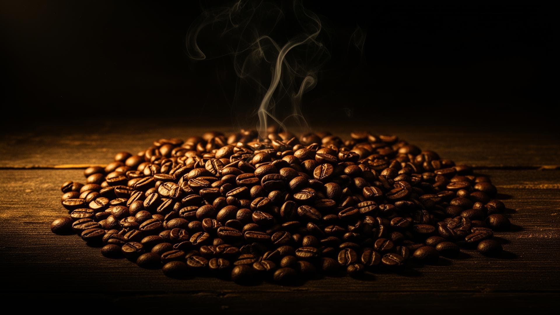 Coffee beans and a warm cup of coffee